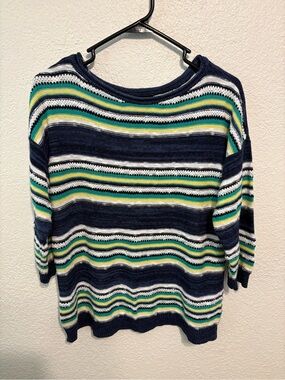 American Living Navy, White & Green Striped Rolled Neck Sweater Size L